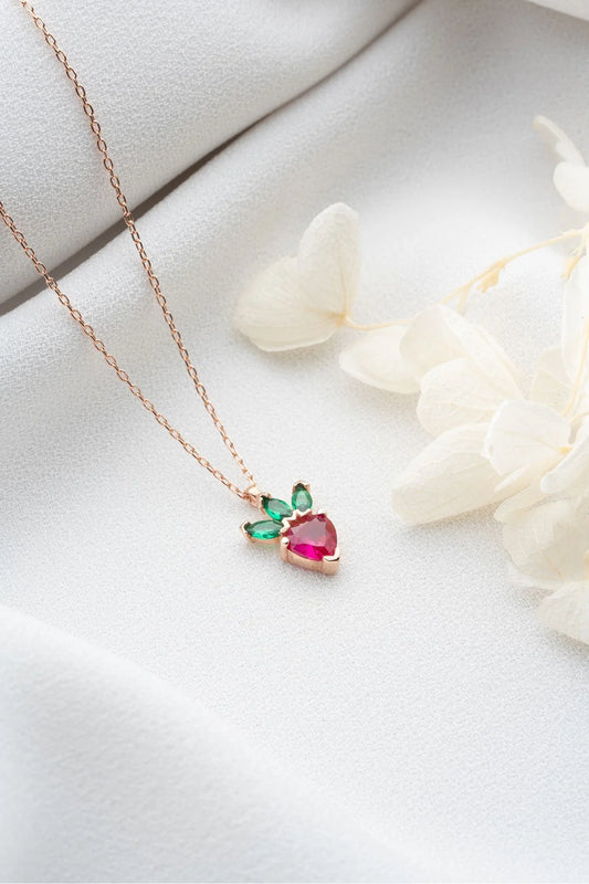Çilek 925 Ayar Rose Kaplama Gümüş Kolye