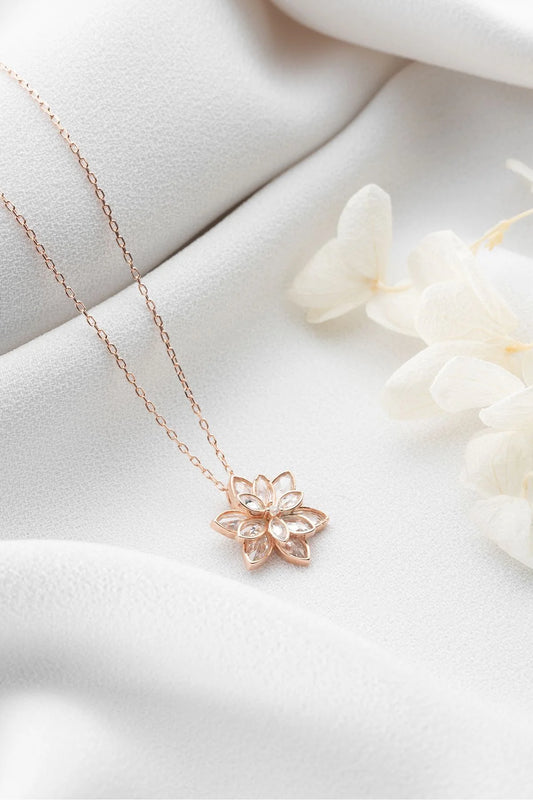 Lotus Çiçeği 925 Ayar Rose Kaplama Gümüş Kolye – 8