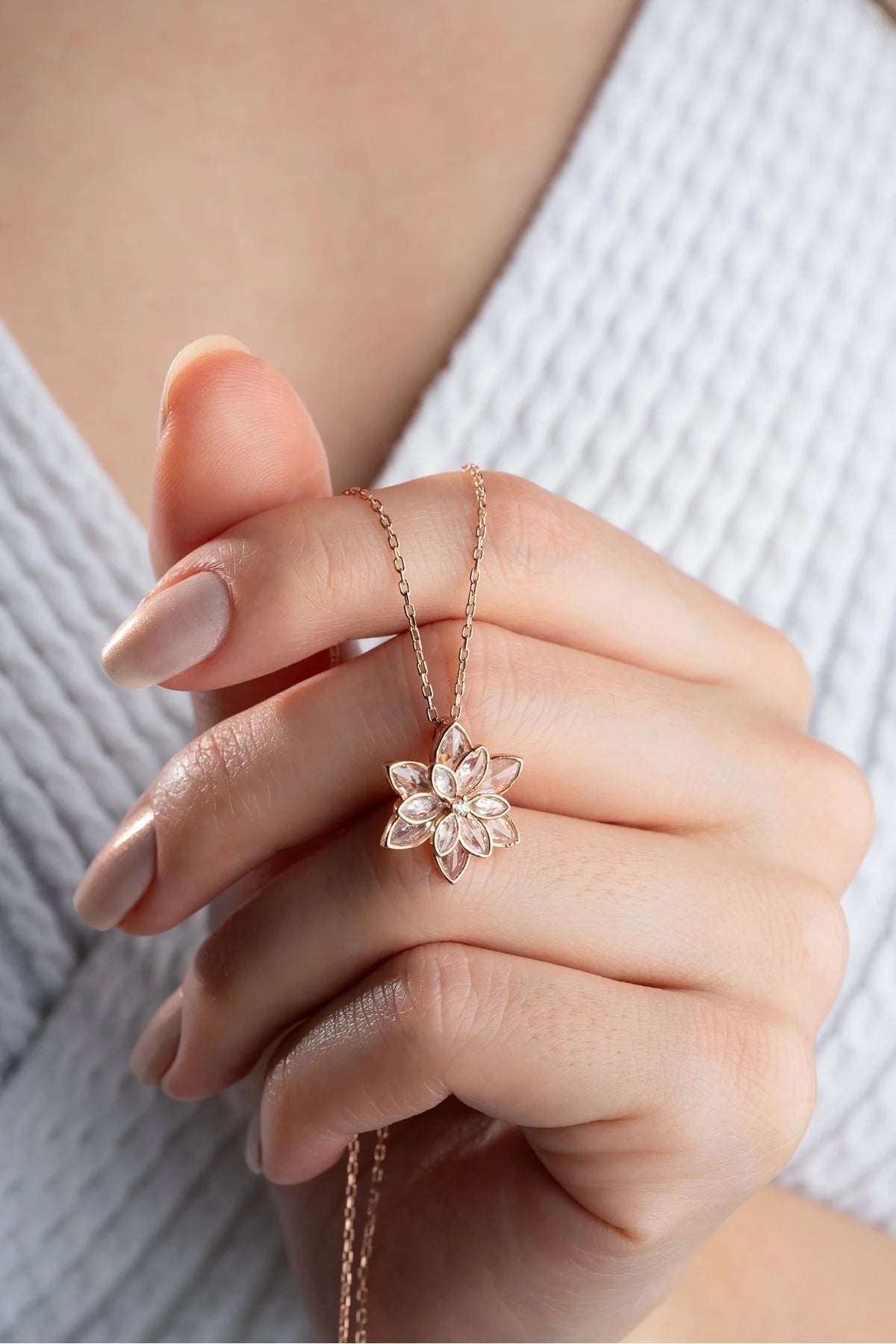 Lotus Çiçeği 925 Ayar Rose Kaplama Gümüş Kolye – 8
