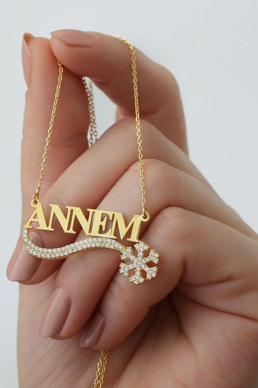 Zirkon Taşlı Kartaneli Annem 925 Ayar Altın Kaplama Gümüş Kolye