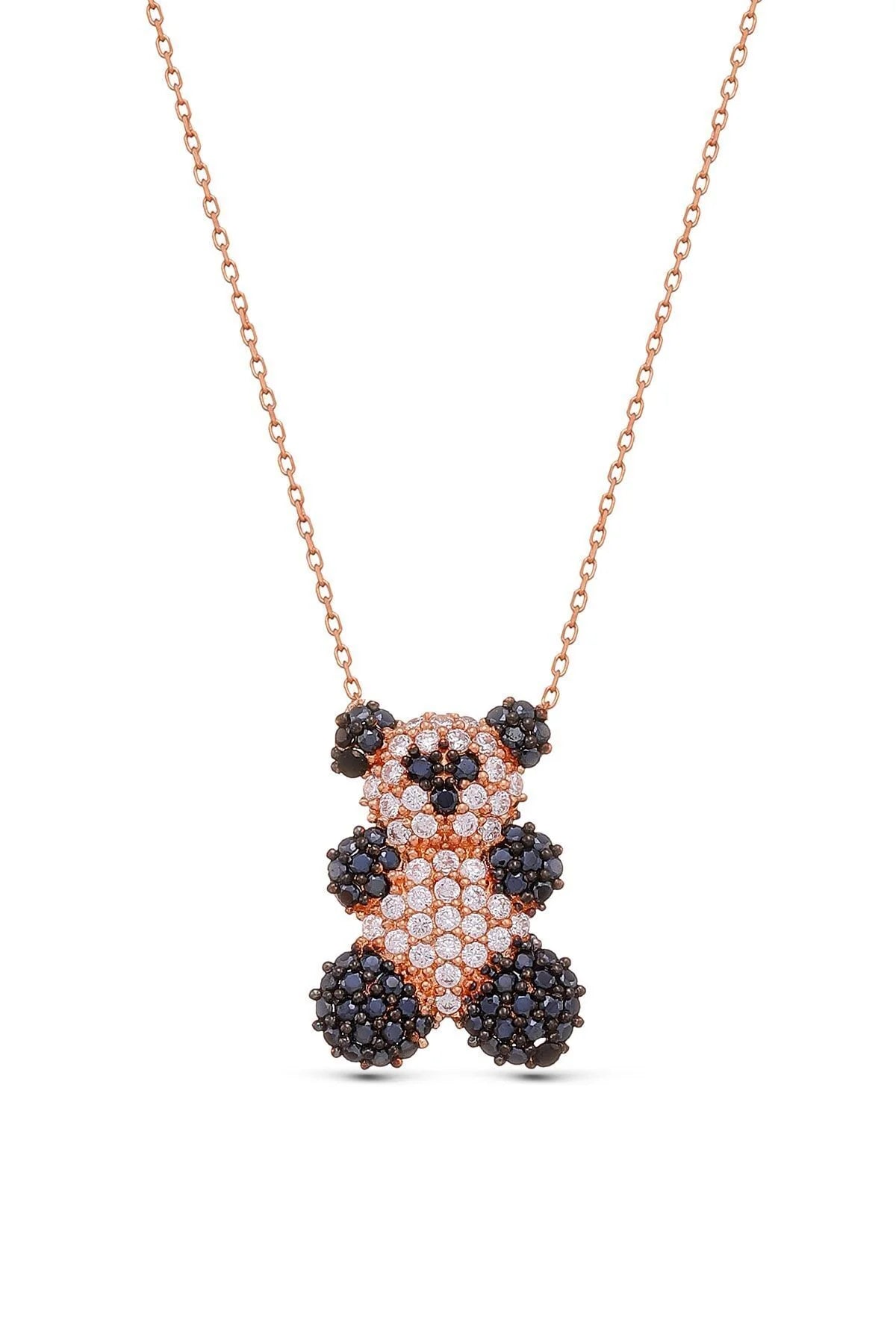 Taşlı Panda 925 Ayar Rose Kaplama Gümüş Kolye