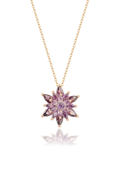 4 Katman Lotus Çiçeği 925 Ayar Rose Kaplama Gümüş Kolye