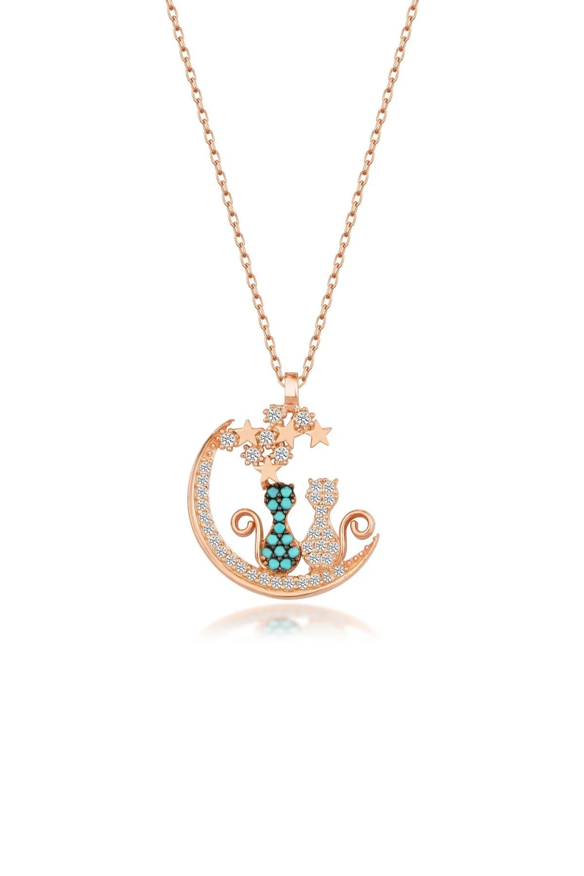 Yıldızlı Kediler 925 Ayar Rose Kaplama Gümüş Kolye