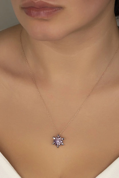 4 Katman Lotus Çiçeği 925 Ayar Rose Kaplama Gümüş Kolye