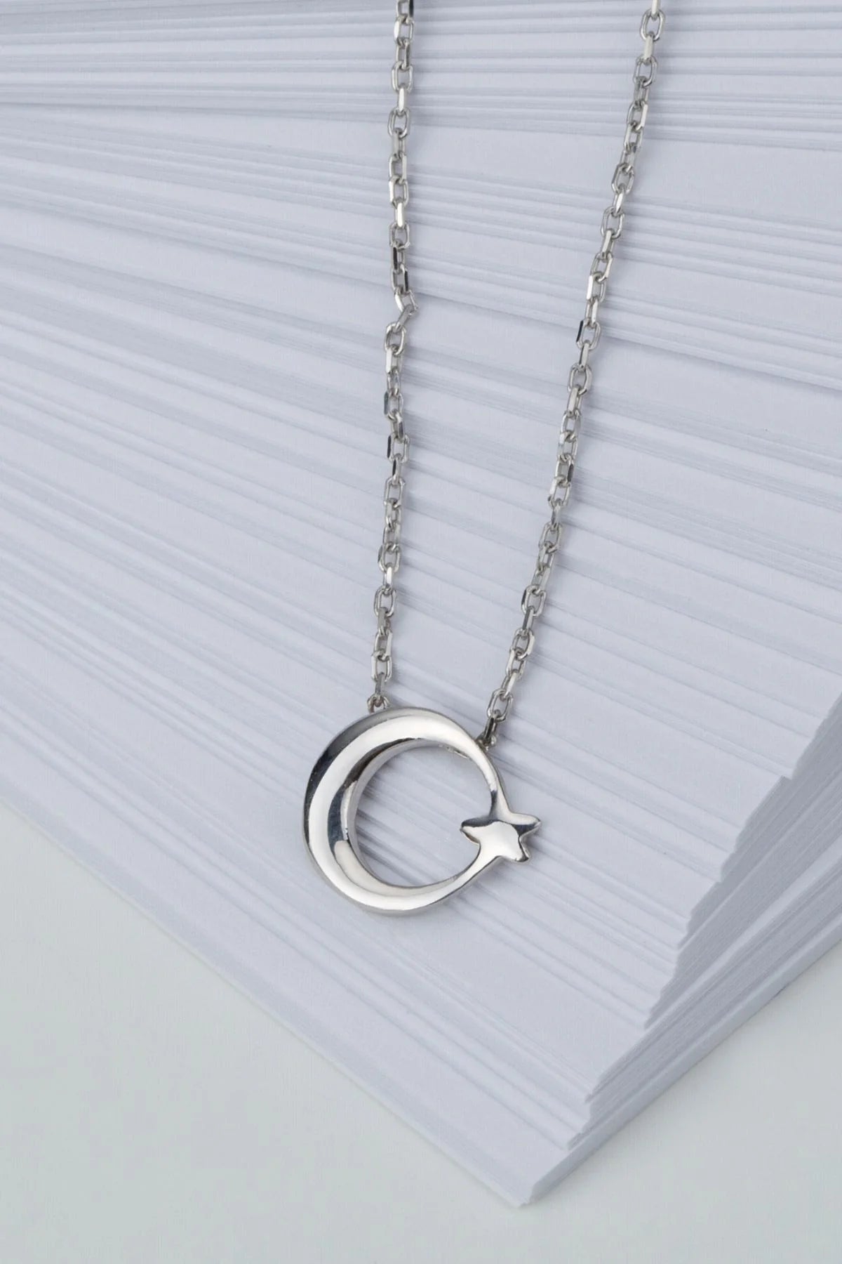 Minimal Ay Yıldız 925 Ayar Gümüş Kolye