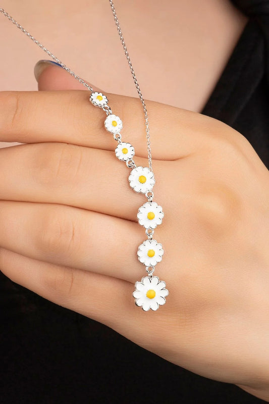 Sallantılı Papatya 925 Ayar Gümüş Kolye