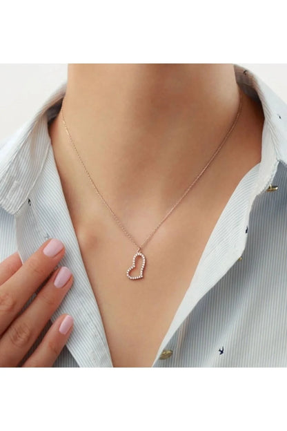 Kalp 925 Ayar Rose Kaplama Gümüş Kolye