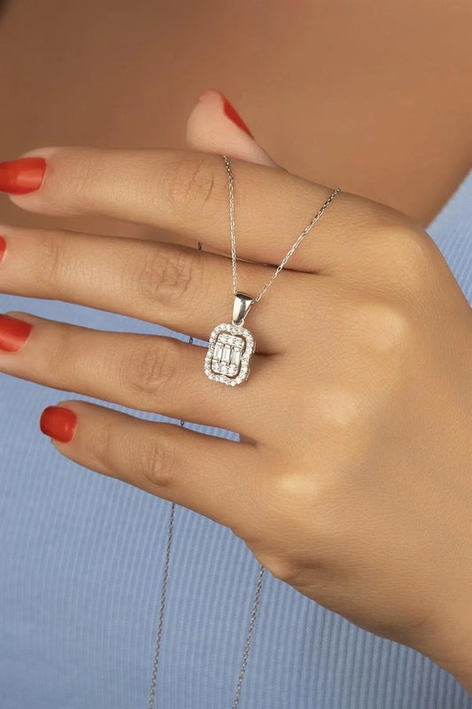 Baget Taşlı 925 Ayar Gümüş Kolye – 3