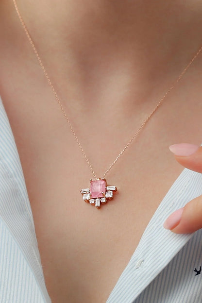 Baget Taşlı 925 Ayar Rose Kaplama Gümüş Kolye