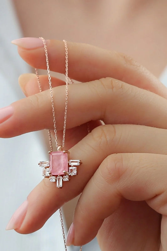Baget Taşlı 925 Ayar Rose Kaplama Gümüş Kolye