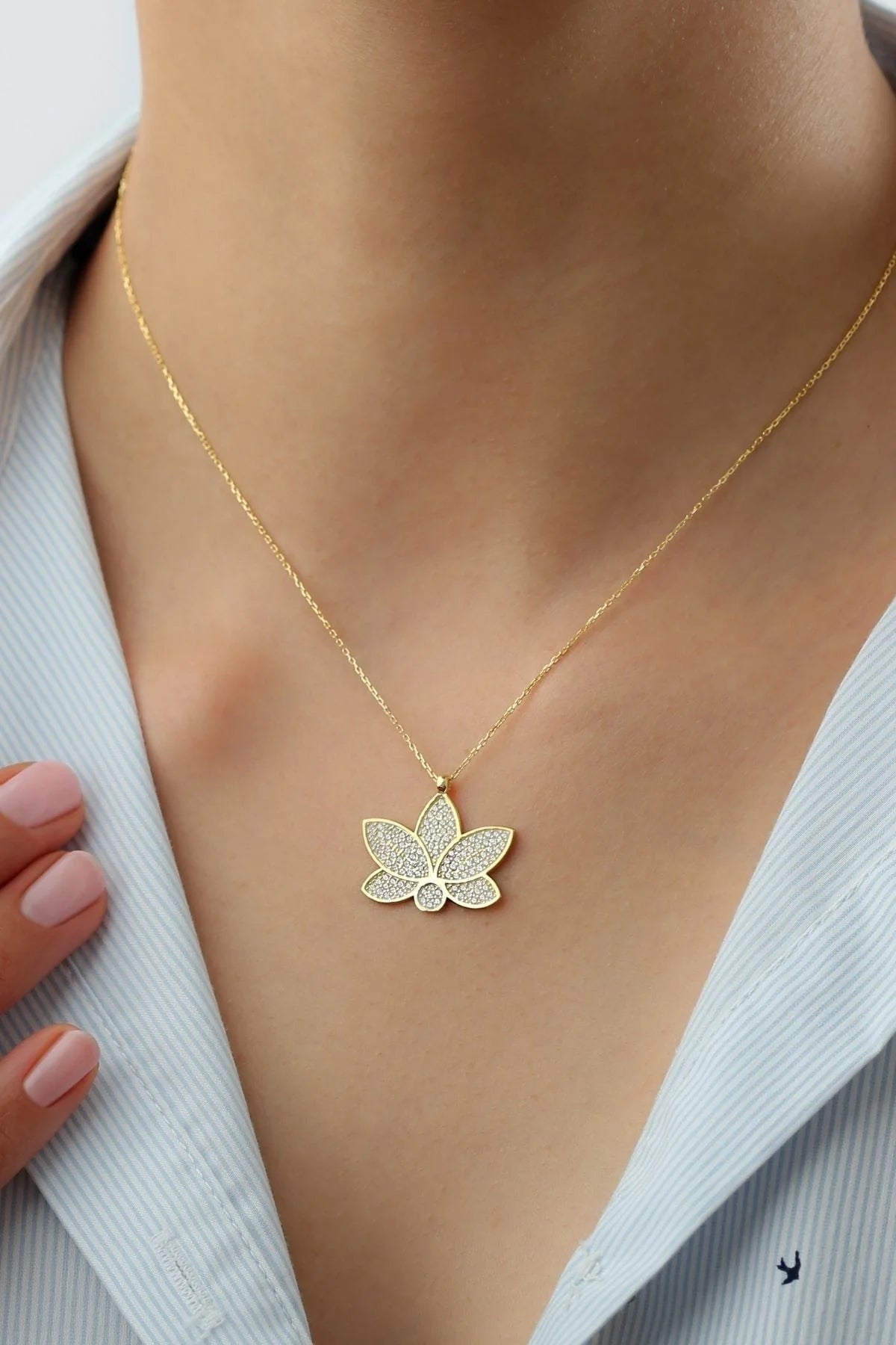 Lotus Çiçeği 925 Ayar Altın Kaplama Gümüş Kolye – 4