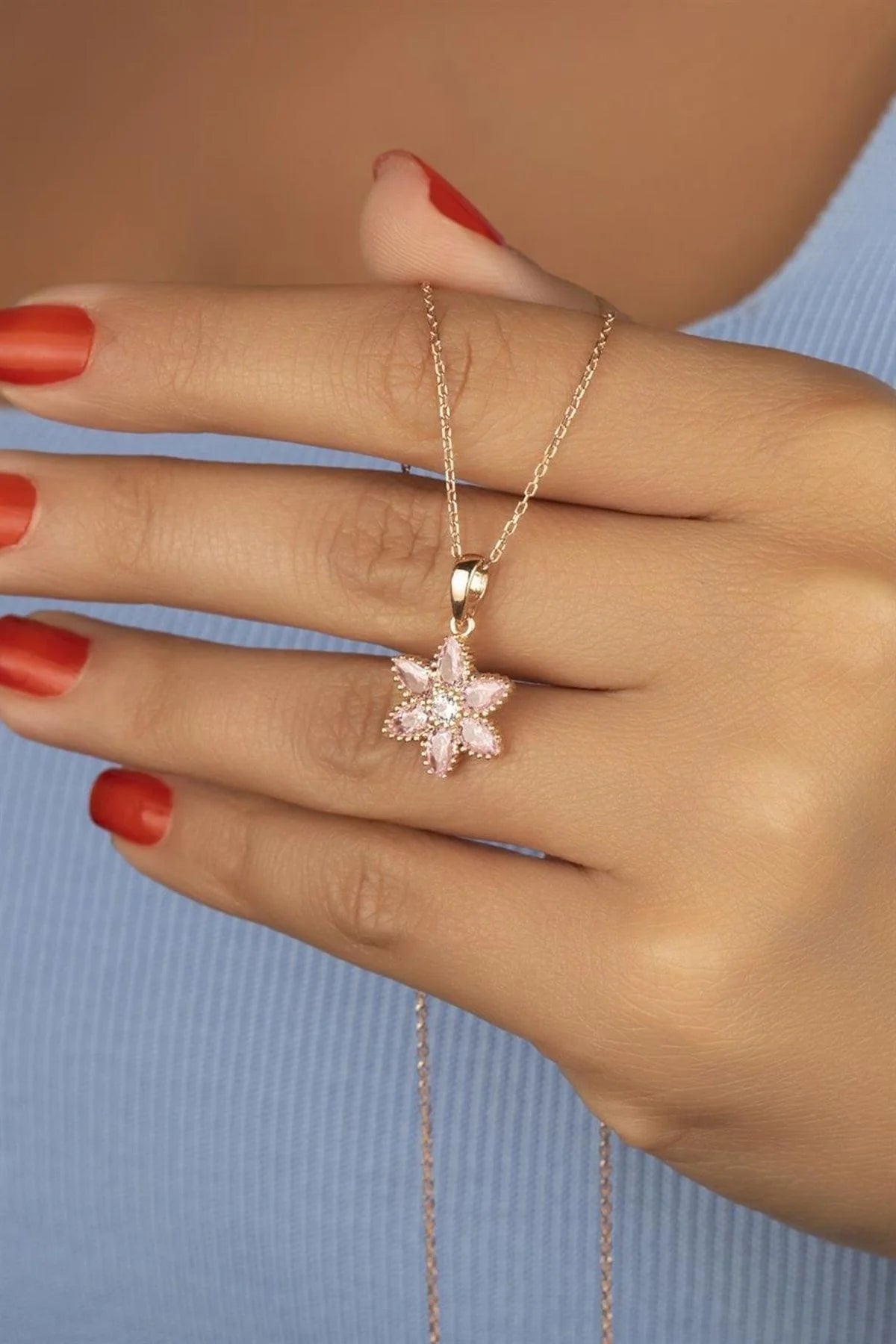 Lotus Çiçeği 925 Ayar Rose Kaplama Gümüş Kolye – 15