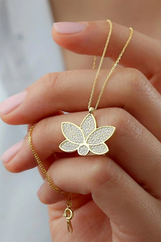 Lotus Çiçeği 925 Ayar Altın Kaplama Gümüş Kolye – 4