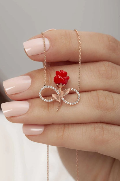 Güllü Sonsuzluk 925 Ayar Rose Kaplama Gümüş Kolye
