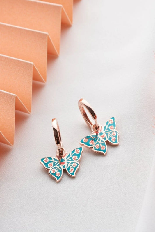 Mineli Kelebek 925 Ayar Rose Kaplama Gümüş Küpe – 2