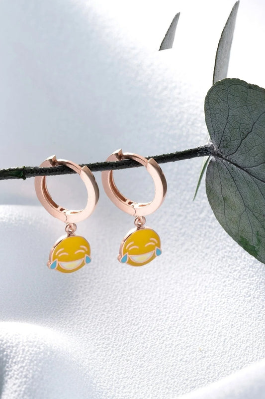 Gülen Yüz Çocuk 925 Ayar Rose Kaplama Gümüş Küpe