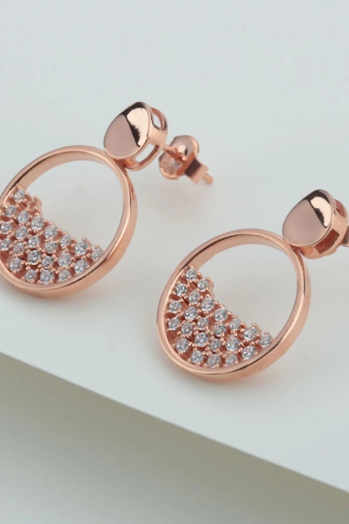 Taşlı Halka 925 Ayar Rose Kaplama Gümüş Küpe