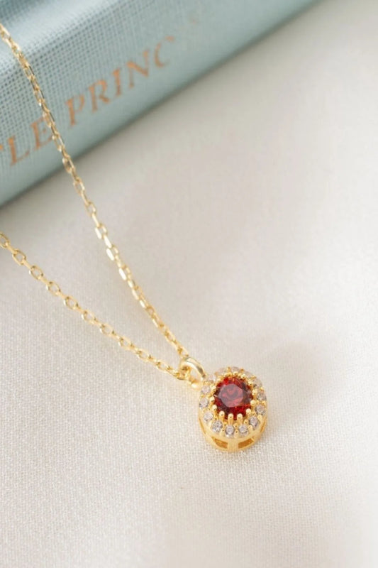 Ocak Ayı Doğum Taşı (Garnet) 925 Ayar Altın Kaplama Gümüş Kolye