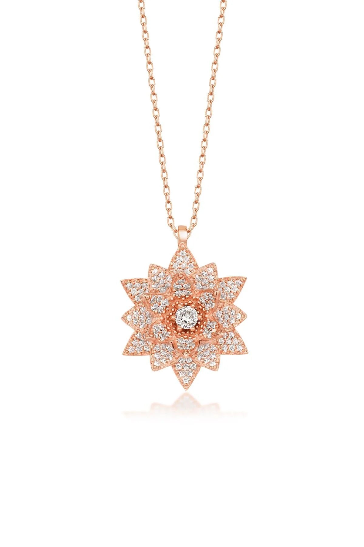 Taşlı Lotus 925 Ayar Altın Kaplama Gümüş Kolye
