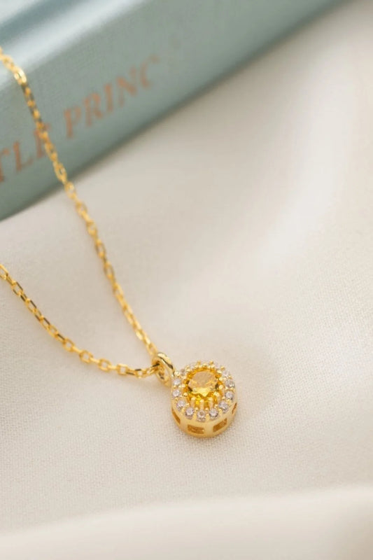 Kasım Ayı Doğum Taşı (Citrine) 925 Ayar Altın Kaplama Gümüş Kolye