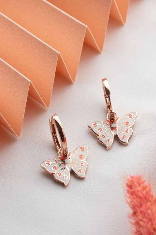 Mineli Kelebek 925 Ayar Rose Kaplama Gümüş Küpe