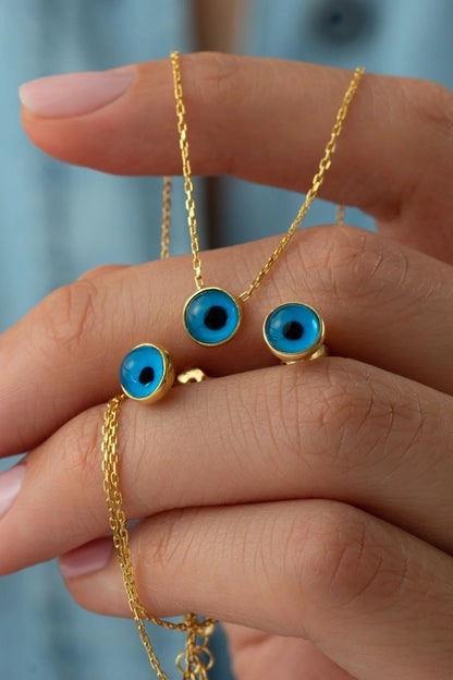 Göz Nazarlı 925 Ayar Altın Kaplama Gümüş Set – 2
