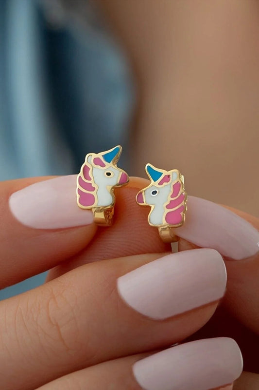 Mineli Unicorn 925 Ayar Altın Kaplama Gümüş Küpe