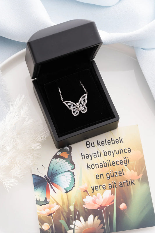 Bagetli Kelebek 925 Ayar Gümüş Kolye