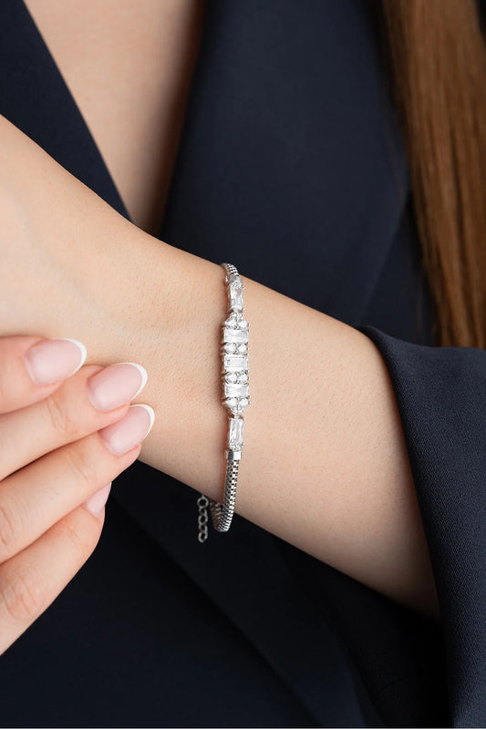 Baget Taşlı 925 Ayar Gümüş Bileklik – 12