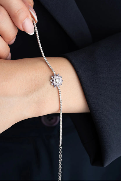 Taşlı Lotus Su Yolu 925 Ayar Gümüş Bileklik – 6