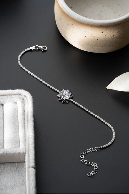 Taşlı Lotus Su Yolu 925 Ayar Gümüş Bileklik – 6