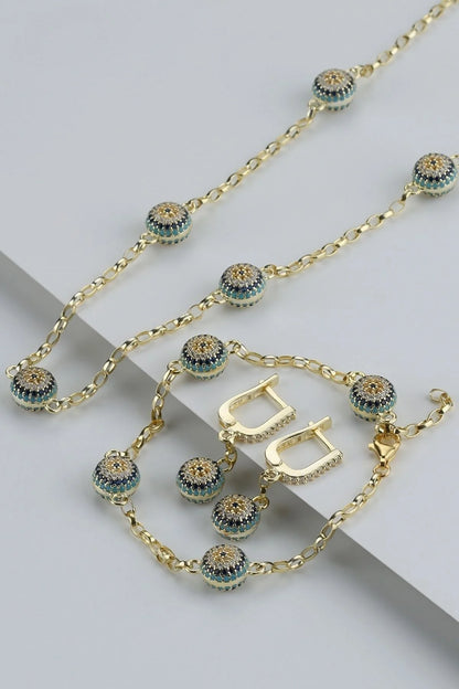 Göz Nazarlı 925 Ayar Altın Kaplama Gümüş Set
