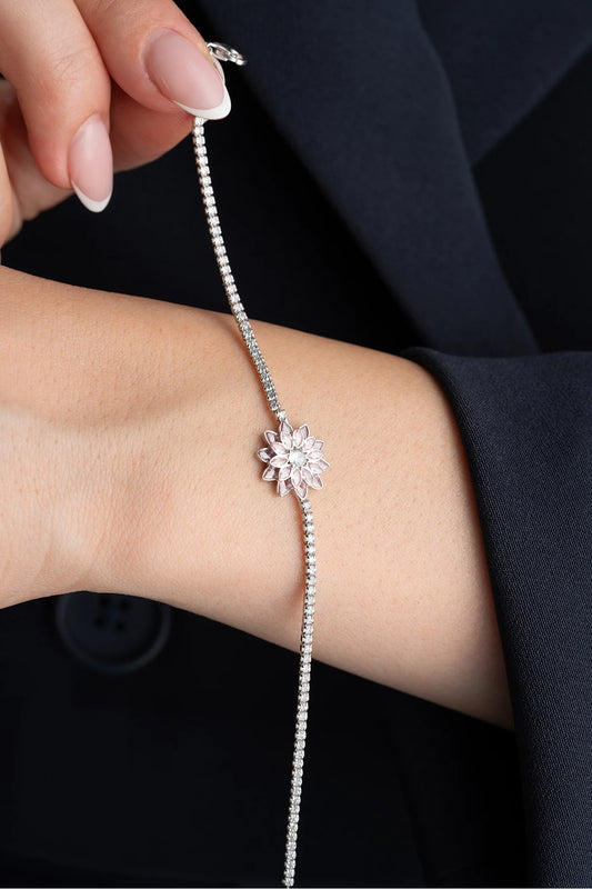Taşlı Lotus Su Yolu 925 Ayar Gümüş Bileklik – 4