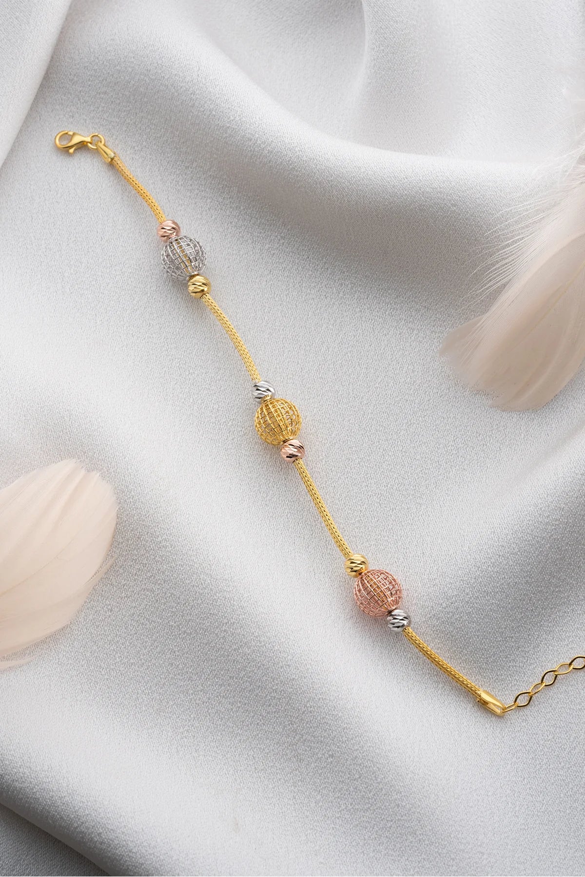 3 Kafesli Dorica 925 K Gold Plated Silver Bracelet 2