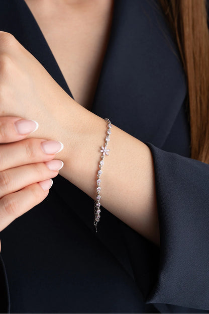 Taşlı Lotus Su Yolu 925 Ayar Gümüş Bileklik – 3