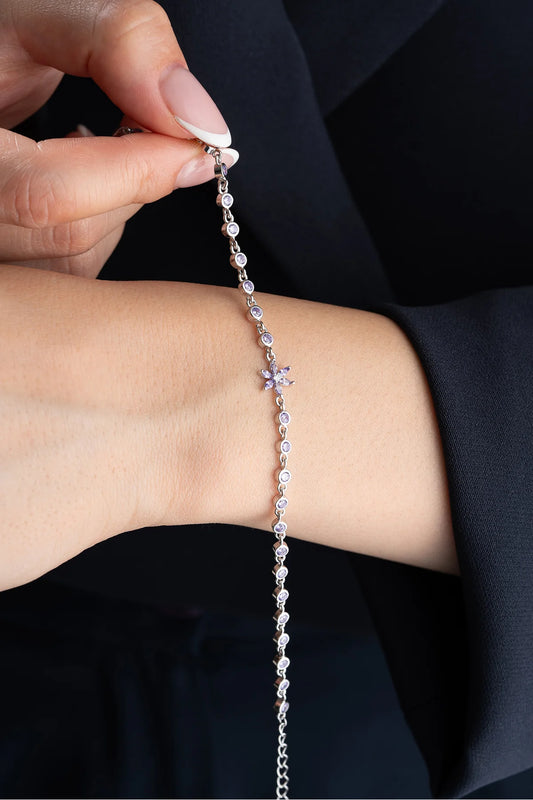Taşlı Lotus Su Yolu 925 Ayar Gümüş Bileklik – 2