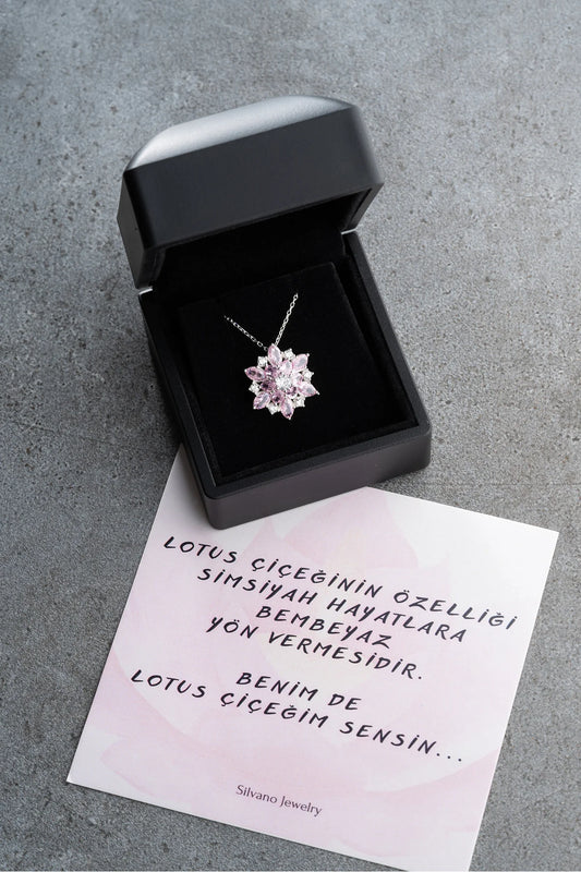 Oval Zirkon Taşlı Lotus 925 Ayar Gümüş Kolye