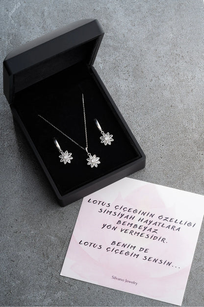 Taşlı Lotus 925 Ayar Gümüş Set – 2
