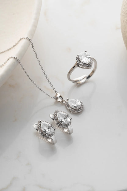 Damla Taşlı 925 Ayar Gümüş Set