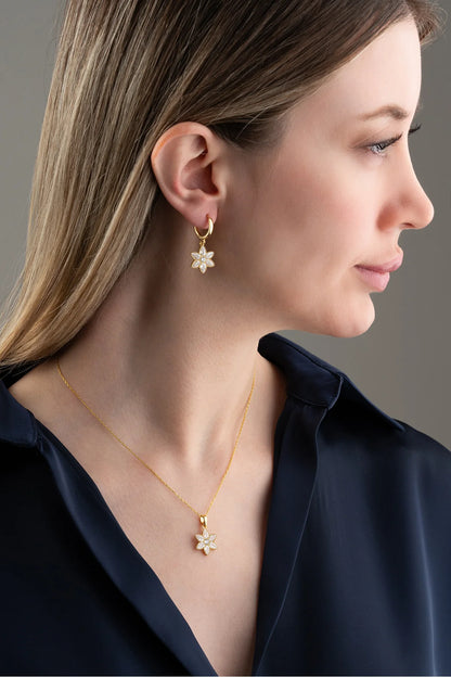 Zirkon Taşlı Lotus 925 Ayar Altın Kaplama Gümüş Set