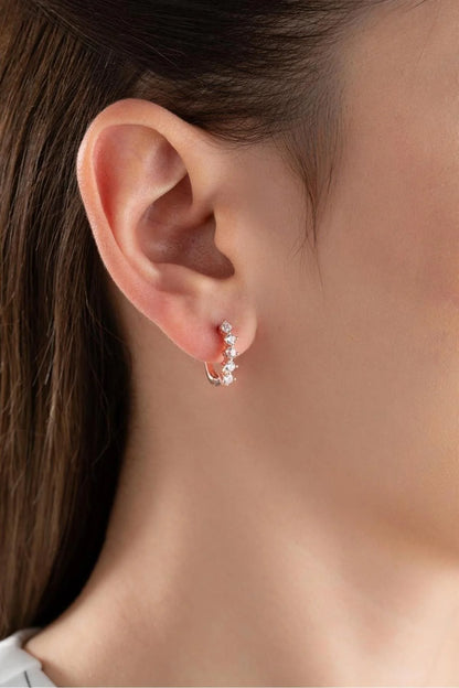 Taşlı Tasarım 925 Ayar Rose Kaplama Gümüş Küpe