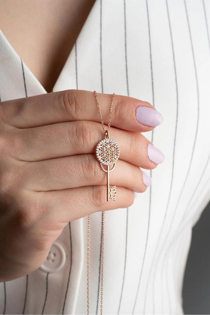 Anahtar 925 Ayar Rose Kaplama Gümüş Kolye