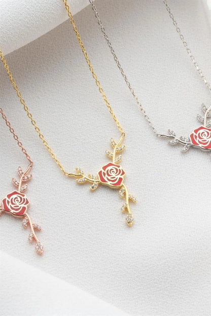 Daldaki Gül 925 Ayar Rose Kaplama Gümüş Kolye
