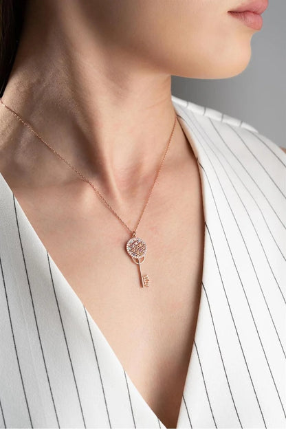 Anahtar 925 Ayar Rose Kaplama Gümüş Kolye