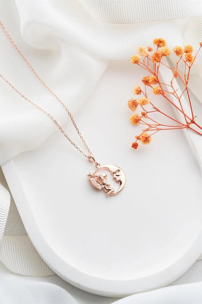 Perili Hilal 925 Ayar Rose Kaplama Gümüş Kolye