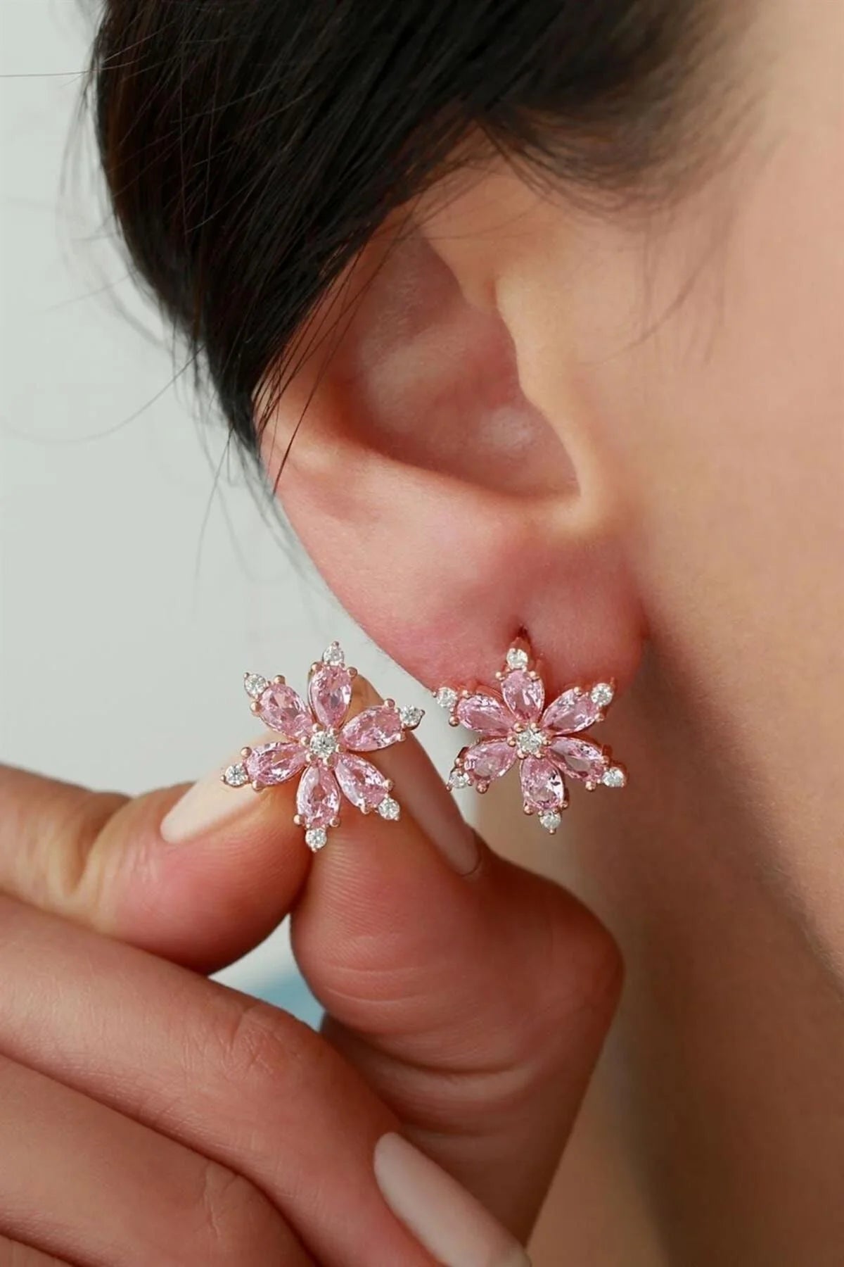 Lotus Çiçeği 925 Ayar Rose Kaplama Gümüş Küpe – 5