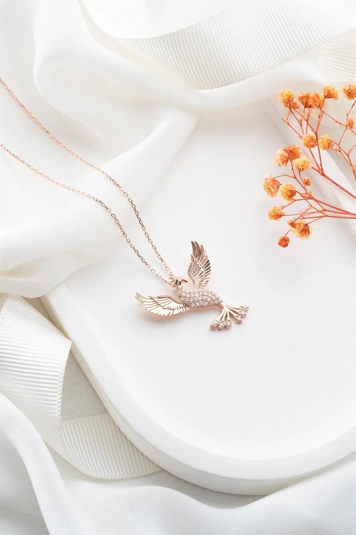 Anka Kuşu 925 Ayar Rose Kaplama Gümüş Kolye