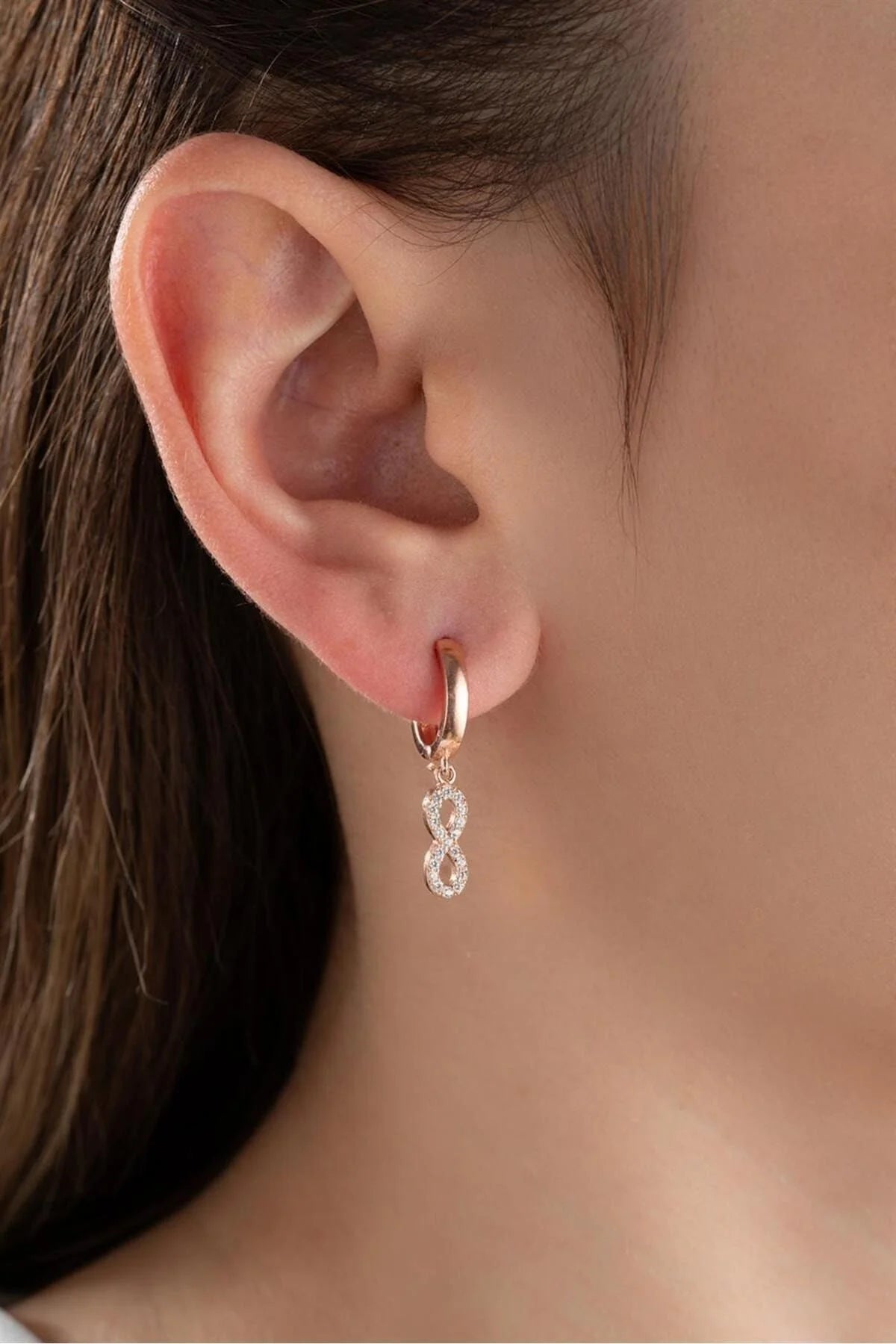 Sallantılı Sonsuzluk 925 Ayar Rose Kaplama Gümüş Küpe – 2