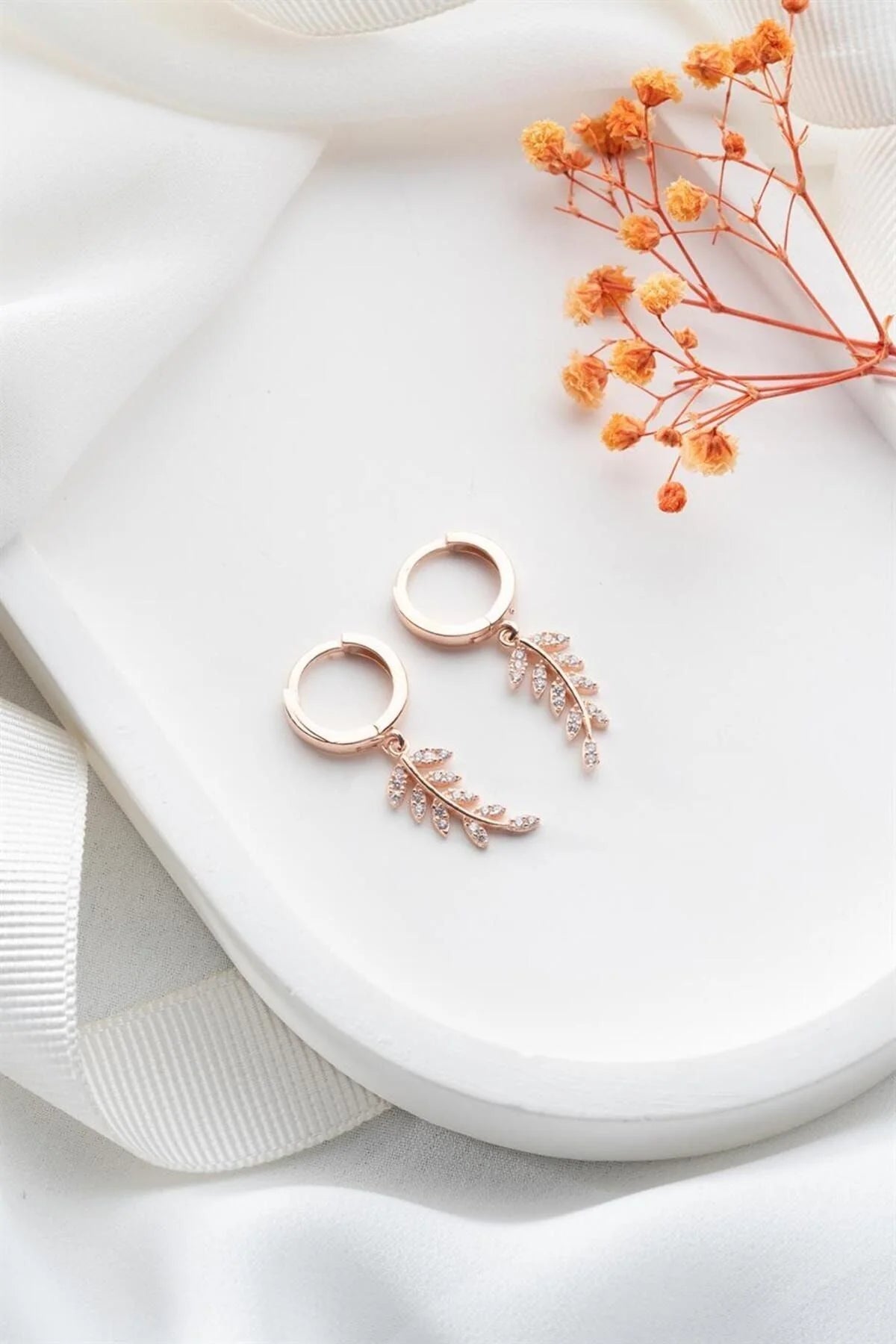 Zeytindalı 925 Ayar Rose Kaplama Gümüş Küpe