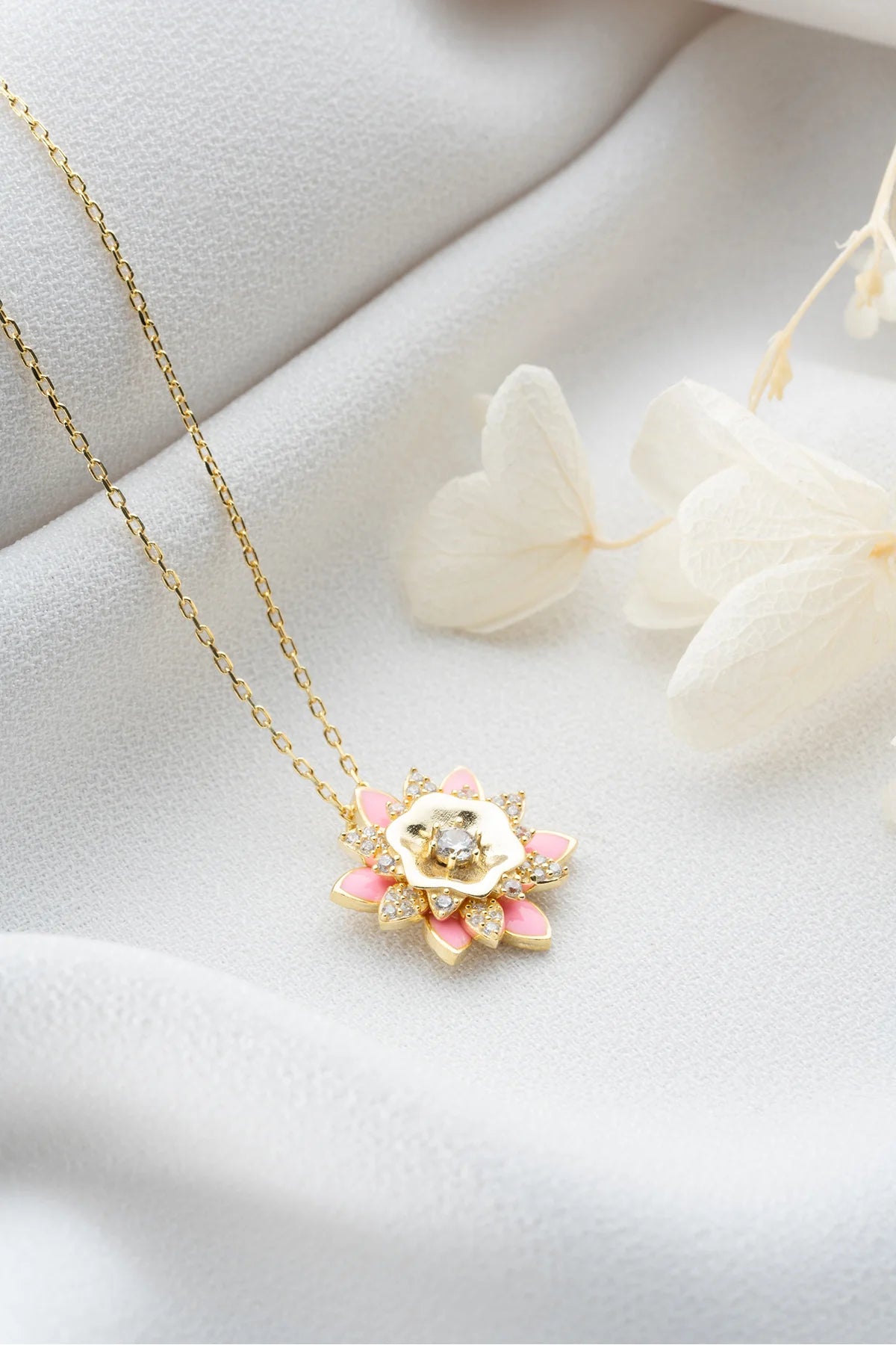 Mineli Lotus Çiçeği 925 Ayar Rose Kaplama Gümüş Kolye – 2